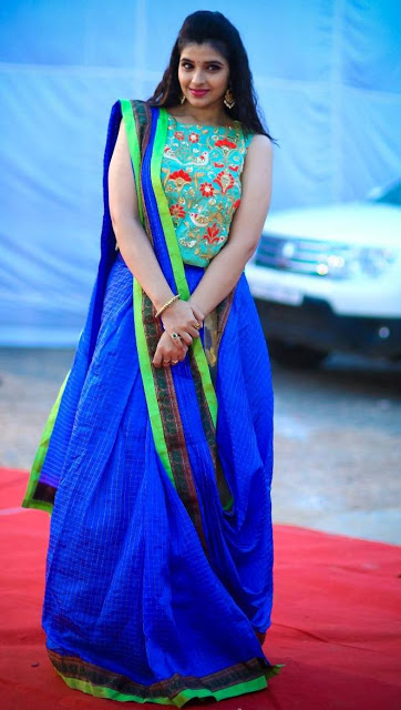 Telugu TV Anchor Syamala Hot Looking In Blue Lehenga Choli 4